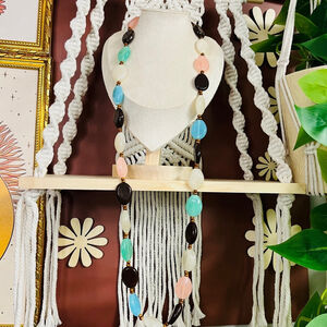 Multicolor Acrylic Beaded Necklace | Blue‎ • Pink • Brown | Long Beaded Strand